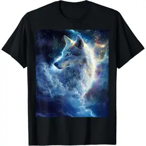 Alpha Galaxy Wolf Dark Fantasy Space Graphic Wolf Lovers T-Shirt