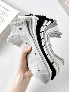 Women's Soft Breathable Socks Set, Cute Bowknot & Striped/dot Print Design, / Colors, Casual Low-Cut Style for Daily Wear, Lady, Everyday, Womenswear