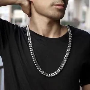 NOX & VESTIGE Miami Cuban Link Chain for Men Silver Stainless Steel Curb Necklace 18-30 Inch Hypoallergenic Durable Anti-Tarnish Hip Hop Jewelry Perfect Gift for Fathers Boyfriends Sons outdoorfun