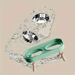Elevated Dual Feeding Bowl for Dogs and Cats, Stainless Steel, Plastic, Ceramic Bowls, Raised Edges Prevent Spills, Modern Design