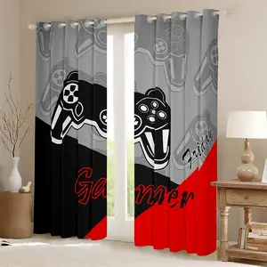Feelyou Gamer Window Drapes - Modern Gamepad Print Home Decoration Curtains, Thermal Insulated Privacy Grommet Curtains for Bedroom (Black, Red, Grey), Home Decoration Curtain
