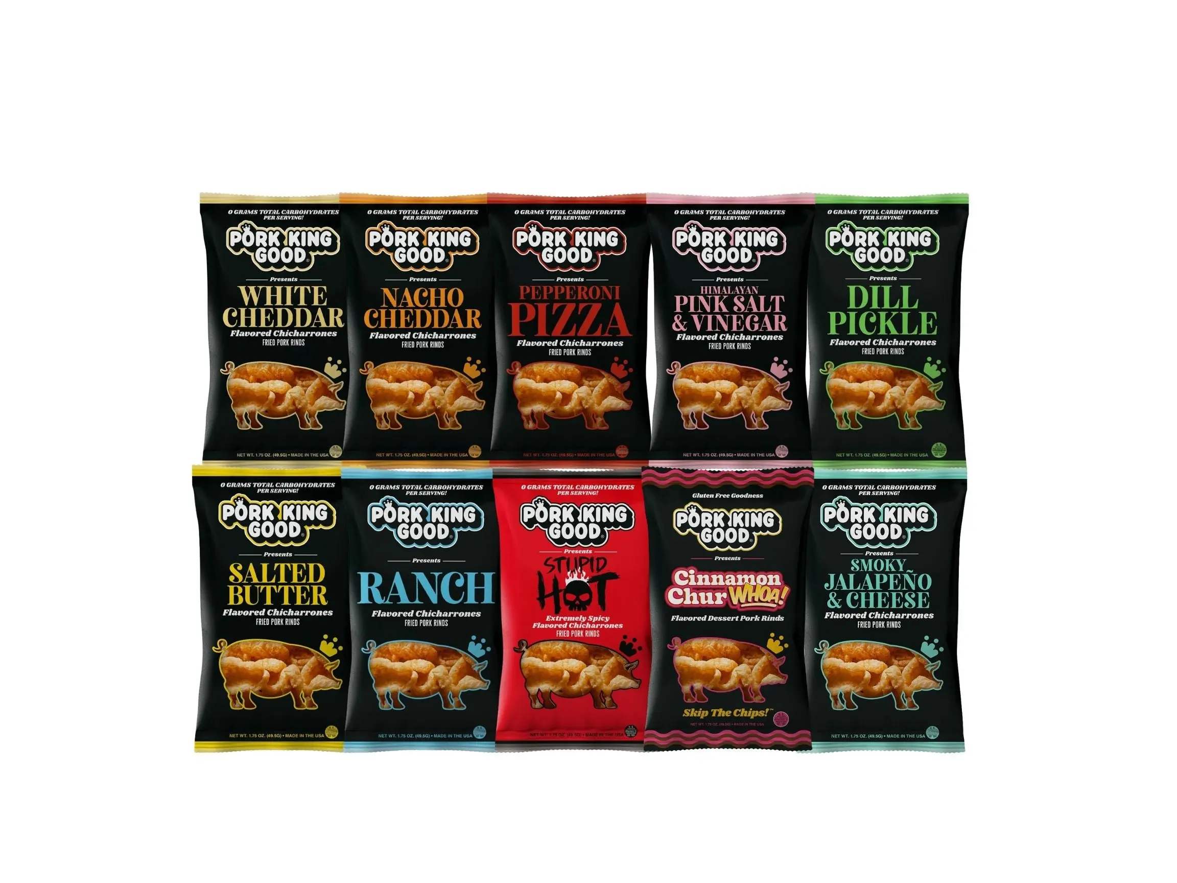 The Pig Pen Variety Pack of 1.75 oz Pork Rinds (10 Bags!) - Gluten Free, Keto Friendly Snacks