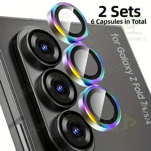 KAYKWONG'S 2-Pack Lens Protector Set for Samsung Galaxy Z Fold 4/5/6/7 Series, Accessories, Full Coverage Metal Ring + 9h Tempered Glass Film, Camera Protection Cover