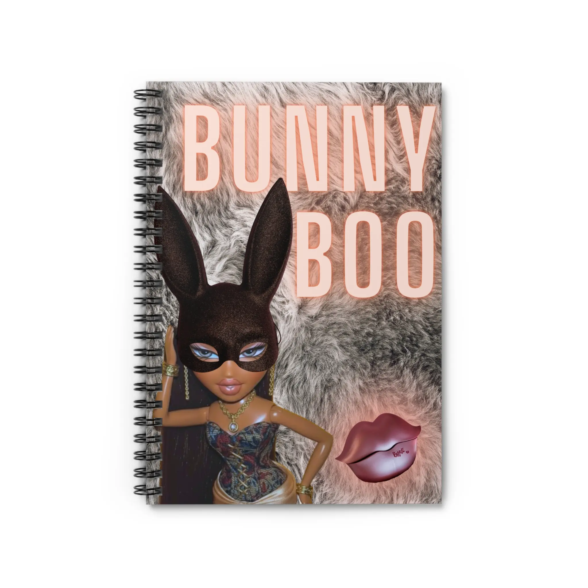 Bunny Boo Sasha Doll Mask Halloween Spiral Ruled Notebook, Office Stationery Journal for Halloween Themed Use