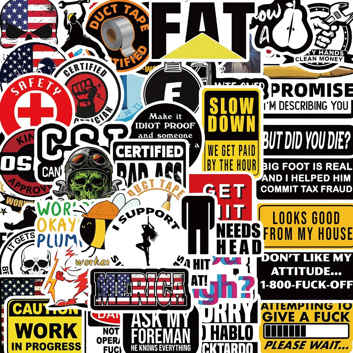 Funny Safety Helmet Sticker, 50pcs Cartoon Interesting Sticker, Diy Decorative Sticker for Luggage Skateboard Refrigerator Notebook