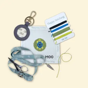 Happy Stitching -Tiny Traveler Needlepoint Key Fob Kit - Self Finishing Needlepoint Kit