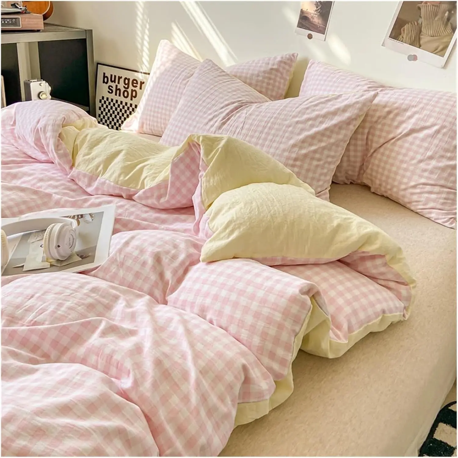 Plaid Style Double Side Quilt Duvet Cover Home Bed Comforter Covers, Color 1, Single 150x200cm 1pc