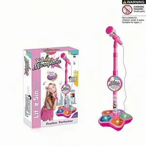 Microphone Toy with Super Colorful Lights, Unisex Child Singing Mic with Stand, Role Play Music Enlightenment Educational Entertainment Toy