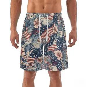 Delivered after July 4th-Men's Patriotic USA Eagle 250th Anniversary Shorts - 1776-2026 Comfy Mesh Lining Summer Hawaiian Style Beach Trunks, Gift for Dad