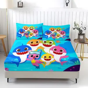 Shark Baby Themed Whimsical 3-Piece Bed Sheet Set (Including 1 Bed Sheet And 2 Pillowcases), Skin Friendly Material Bedding Set, Suitable For Decorating Children's Bedrooms