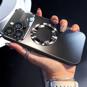 Large Window Magnetic Wireless Charging Phone Case, featuring a premium titanium-colored glass window, is suitable for iPhone 17 Promax/Pro/Air, 16, 15, 14 Pro Max, 13, 12 series. It has a shockproof hard matte back shell and provides full camera function