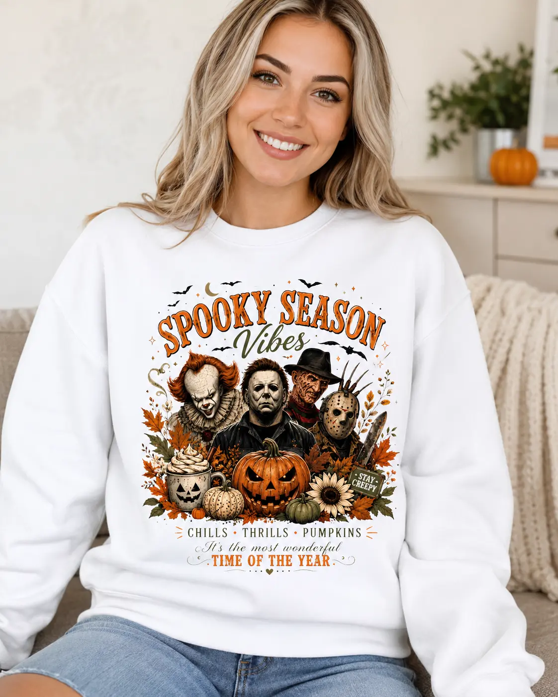 Spooky Season Sweatshirt, Halloween Shirt for Sublimation, Vintage Horror Movie Sweater Retro Fall Pumpkin