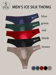 5pcs New Letter Print Semi-Transparent Comfortable Fabric Men's Briefs, Skin-Friendly, All Seasons, Casual Sports, Fitness, Outdoor, Underwear Men, Menswear