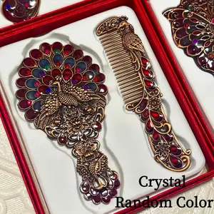 Peacock Crystal Mirror & Comb Set ✨ Compact decorative gift with vibrant crystals ⚠️ Mini size, not for daily use