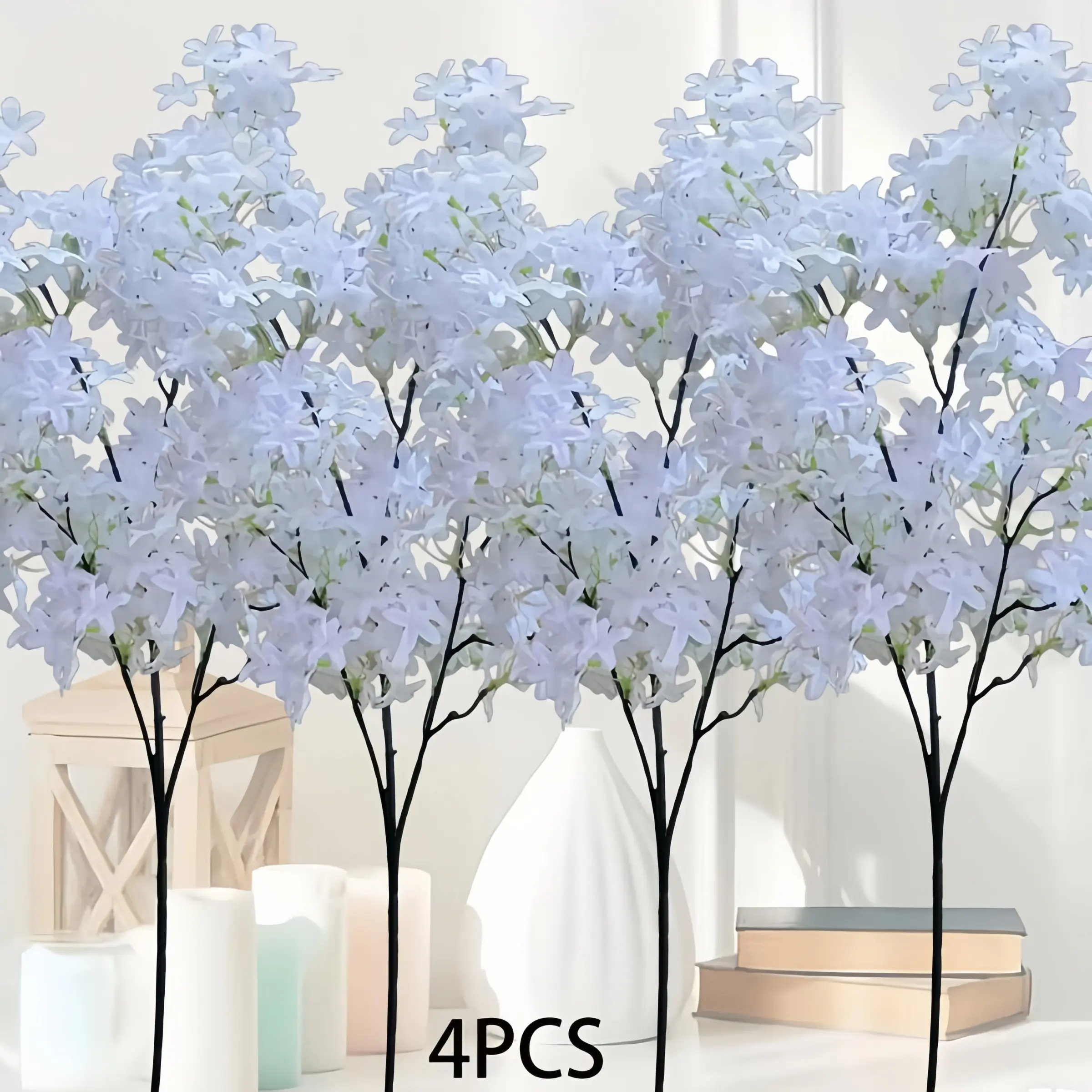 4pcs outdoor cherry and violet flower decoration, Fake Plastic Flowers, Artificial Flowers, white flowers, maintenance free, suitable for indoor/outdoor use, perfect for weddings, gifts, home, office, seasonal home decoration, durable plastic