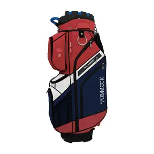 Tummock 14-compartment golf pushcart bag with a dry pocket design, green and black color scheme, enhanced storage space and durability, made from high-quality materials. tlock