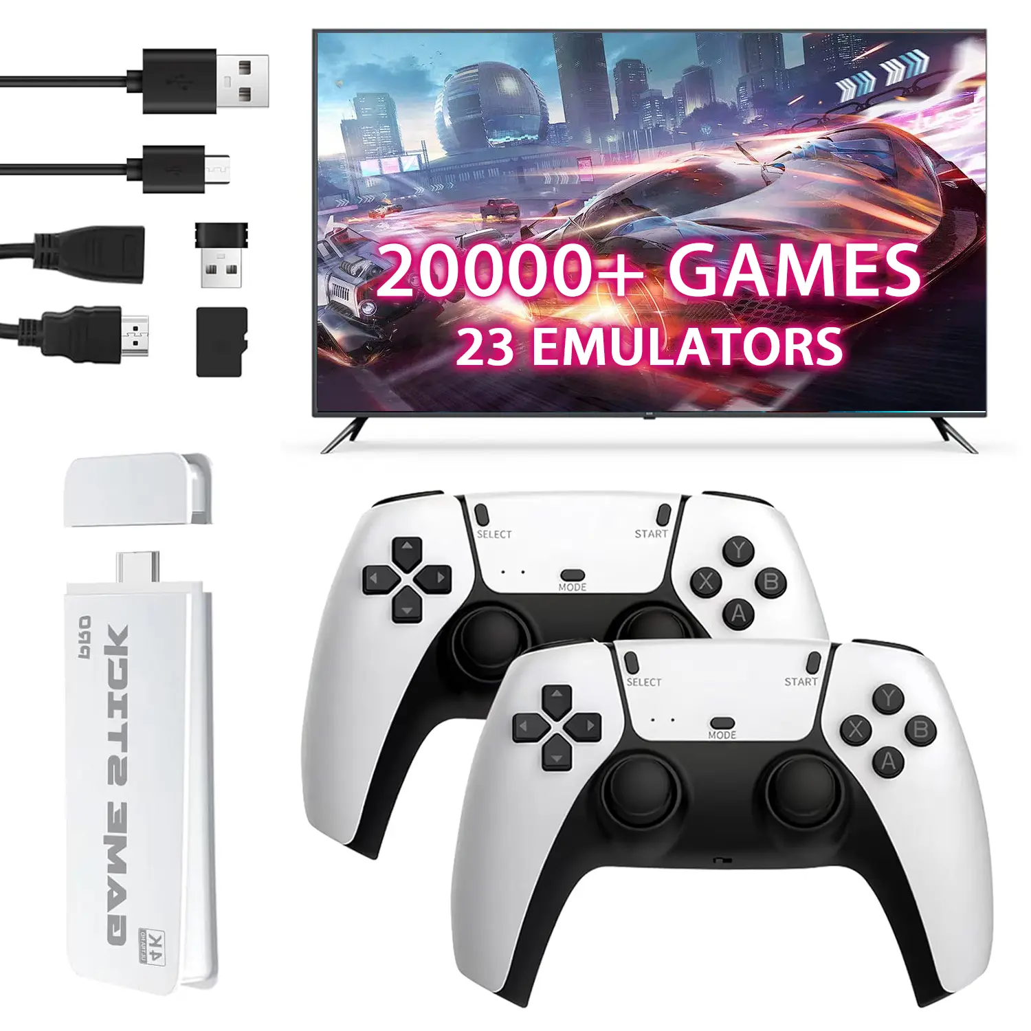 M15 Retro Game Stick - Built-in 20,000+ classic games | Dual wireless game controllers | HDMI output | Plug and play