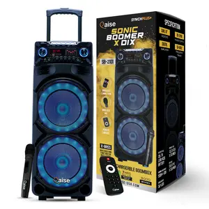 SB-2101: Ultimate Bass Lovers' Bluetooth Karaoke Speaker with 100W RMS Power, Dual 10" Woofers, LED Light Show, Wireless Mic, and 7+ Hours Playtime
