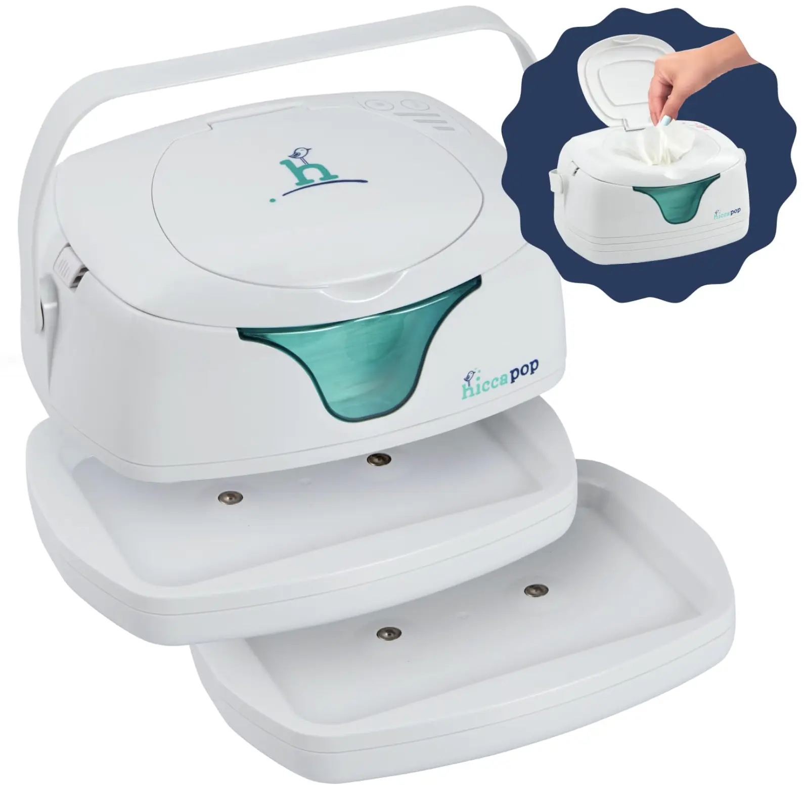 Hiccapop Portable Baby Wipe Warmer - Cordless Design for Travel & Nursery with 2 Power Bases, 3 Heat Settings & Night Light - Unisex, Lighted, Yes, Safety And Convenience, Temperature Control, Thermal Insulated, Gift-Ready Packaging, None, Diapering, Insu
