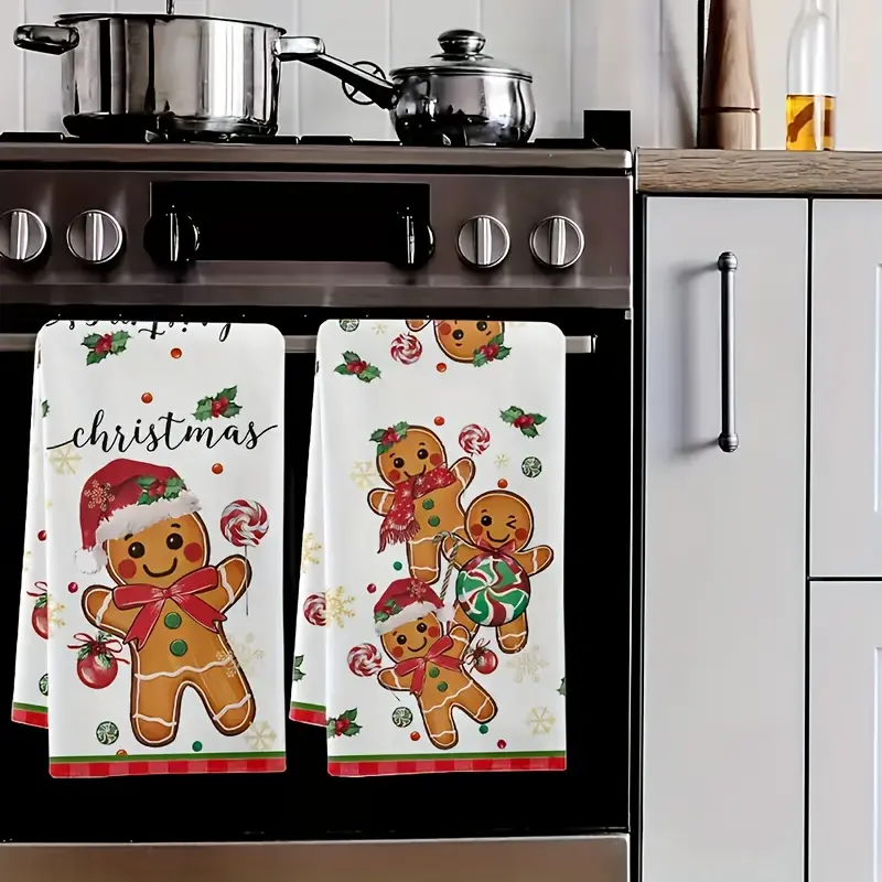Christmas Gingerbread Man Print Microfiber Towels Set, Super Soft High Absorbent Kitchen Cleaning Cloths, Perfect Gift for Mom & Friends