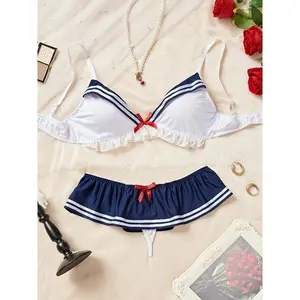 Cute Sailor Style Lingerie Set Sweet Schoolgirl Cosplay Intimate Outfit Elegant Role Play Costume Soft Comfortable Sleepwear Fashion Party Nightwear for Women Daily Dating Themed Party Wear
