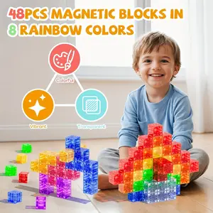 Magnetic Block Toy Set, Half-Transparent Magnetic Cubes, Number Building Blocks, Rainbow Dry Creative Toys, Stacking Block Game for Kids over 3 Years