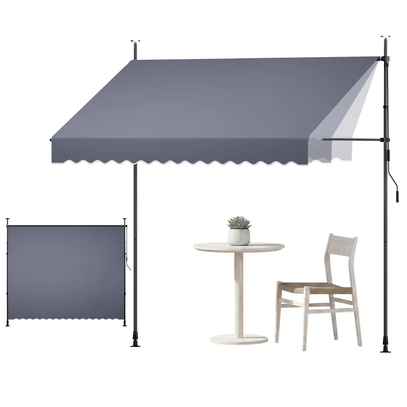 Manual Retractable Awning 118-Inch Outdoor Patio Sunshade Shelter With Height-Adjustable Canopy And Crank Handle For Backyard, Garden, Balcony Or Patio Door Window, Durable Aluminum Frame, Weather Resistant Dark Gray