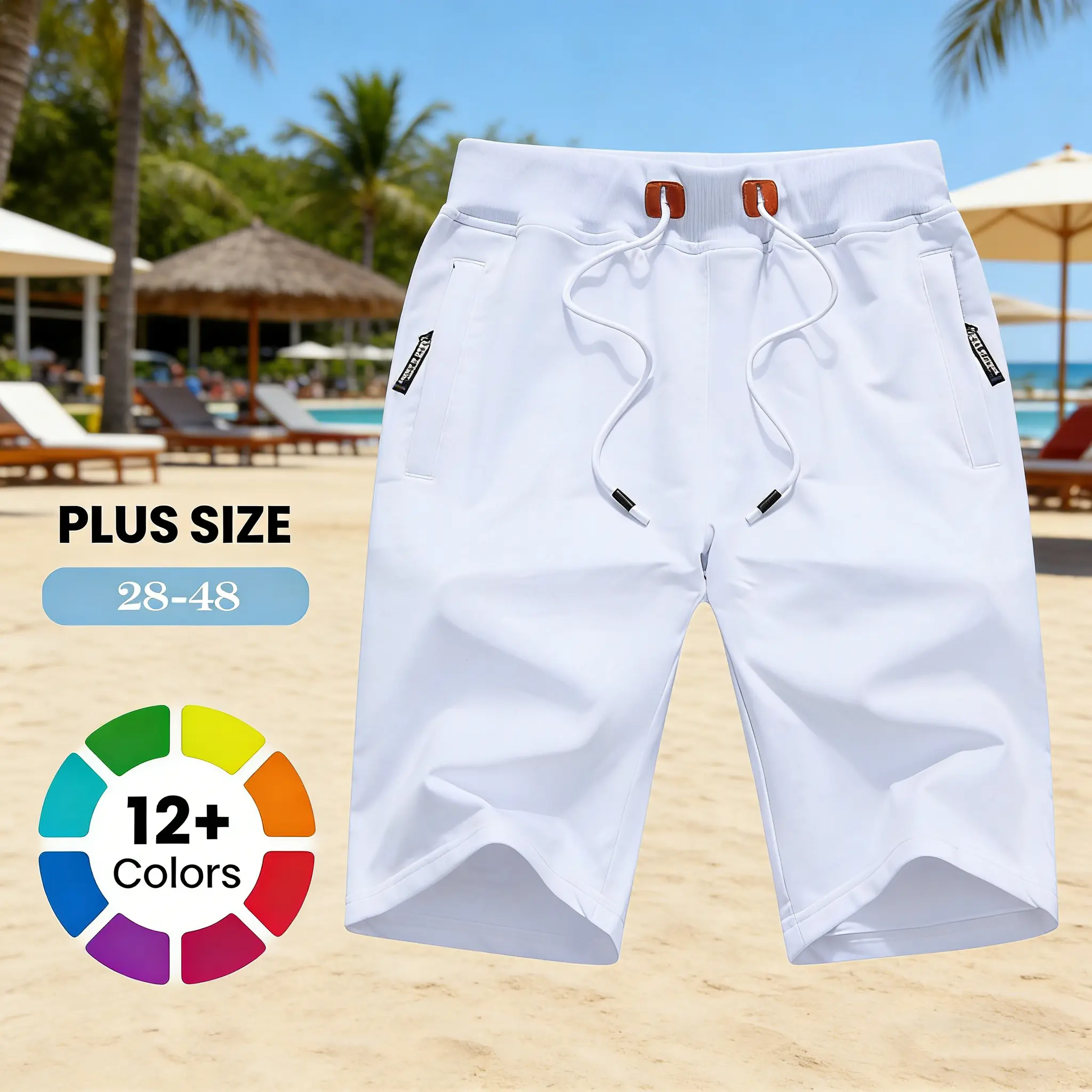 YUYANGDPB Men's Chic Polyester Short Pants - Elastic Waist, Drawstring, Zipper Pockets, Breathable Sportswear for Jogging, Outdoor Use, Plus Size 28-48 #fathersdaygifts, Menswear, Mens Clothing