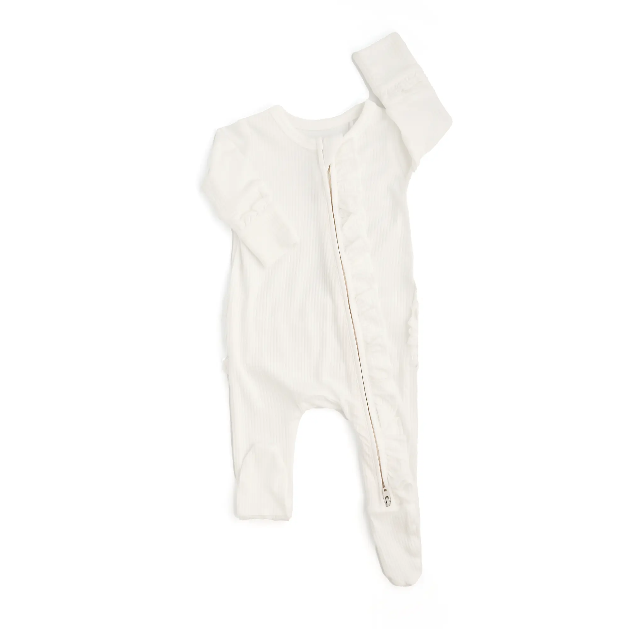 Charlie Ribbed RUFFLE ZIP Newborn - Super Soft & Comfortable Bamboo Viscose One Piece with 2-Way Zipper for Easy Diaper Changes