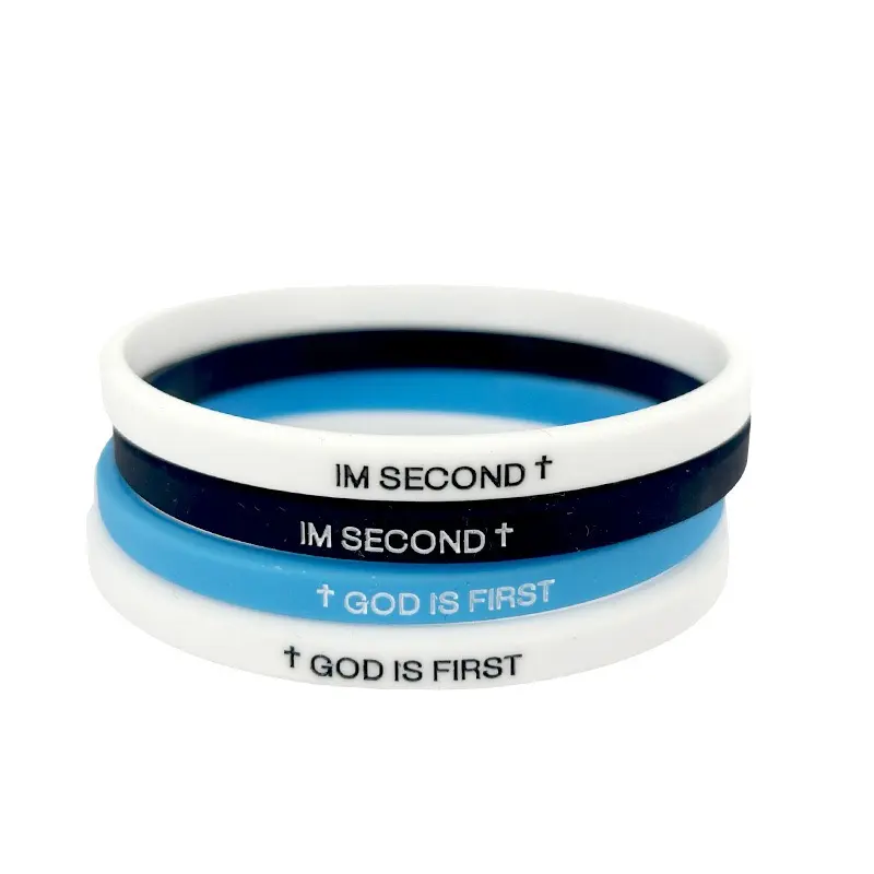 4pcs Religious Engraved Cross Silicone Bracelets - Synthetic Lightweight Flex Stackable Set, "God is First I'm Second" Bible Verse, Teenage Boy Gifts for Baptism