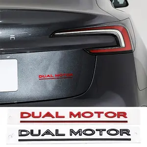 Tesla Dual Motor Tail Emblem 3D Stereo Car Rear Modification Letter Decals Stickers, Model 3/y/s/x Twin Motor Identifier, Metallic Finish Decorative Patch