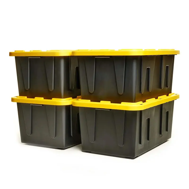 thumbnail image 2 of 4-Pack 27 Gallon Large Storage Bins With Snap-On Lids - Black & Red Plastic Containers 2 of 6