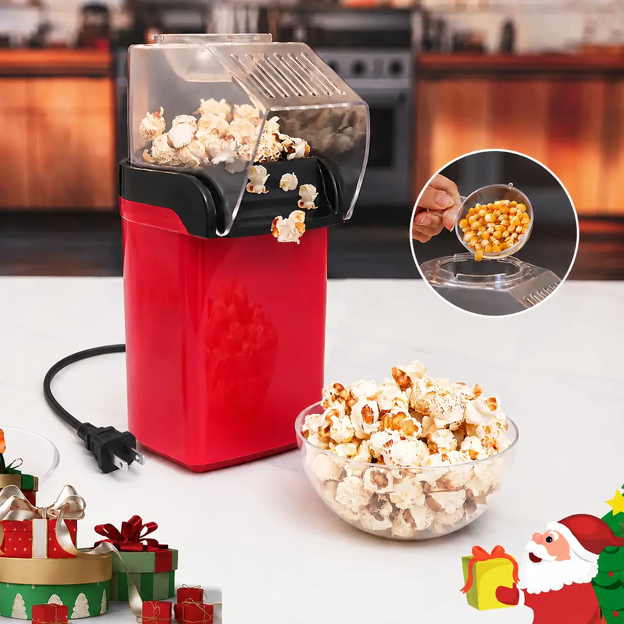 Electric Hot Air Popcorn Machine - 1200W 110V US Plug, Compact Aluminium Oil-Free Healthy Snack Maker, Ideal for Kids' Birthday Parties, Healthy Everyday Snacking (Home & Festive Party Supplies)