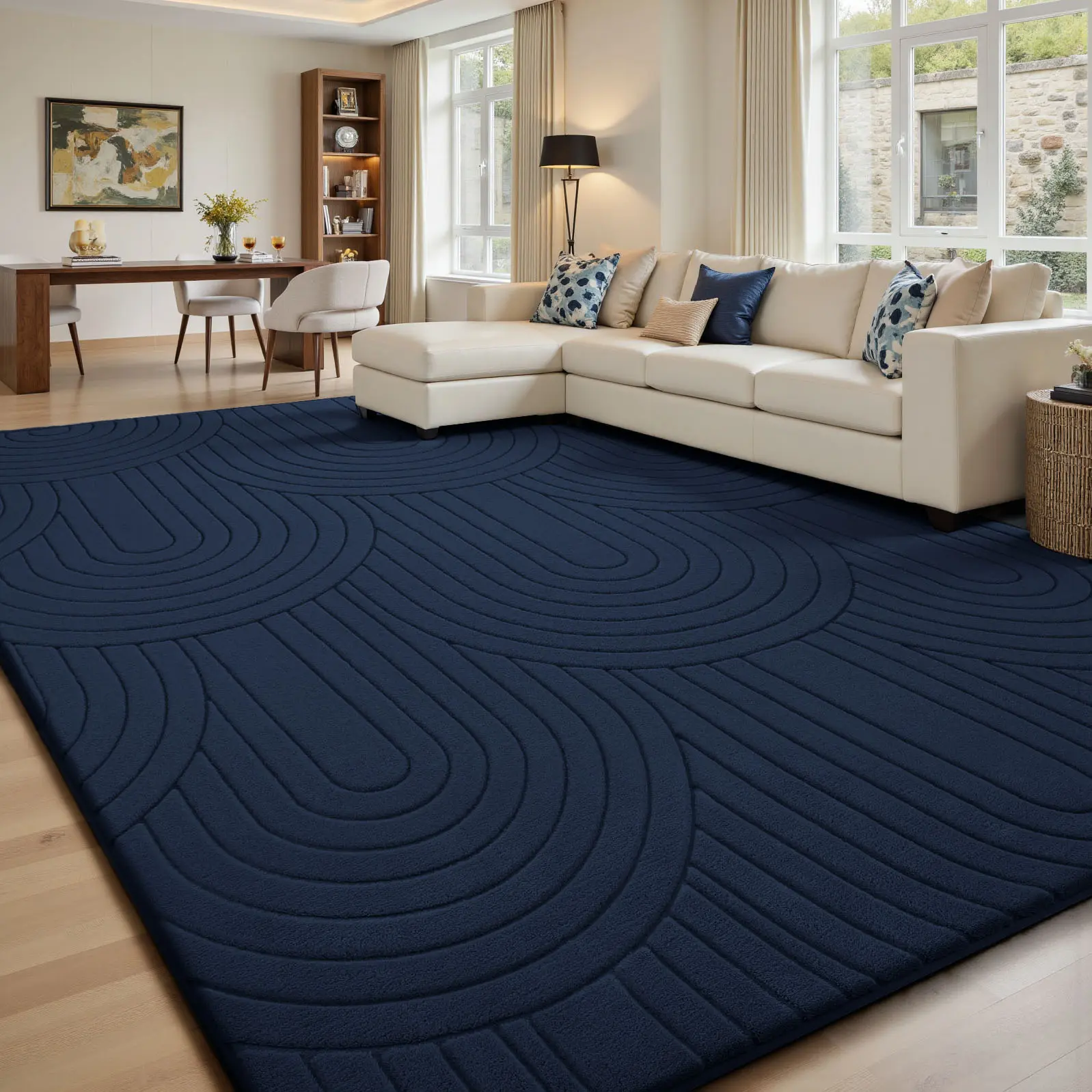 FAMVAL Luxury Plush Area Rug, Thick Soft Geometric Tree Ring Jacquard Carpet for Living Room Bedroom Kids Room Home Decor