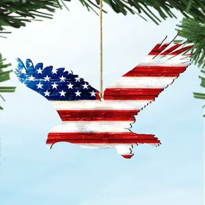 Designocracy 8198912-S2 5 x 5.5 in. Eagle Freedom Rustic Wooden Ornaments - Set of 2