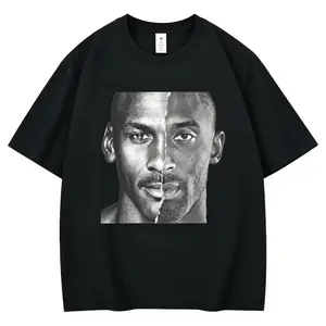Jordan & Kobe Split Face Portrait Print Cotton T-shirt, Vintage Basketball Legend Oversized Streetwear Tee For Fans Men Women
