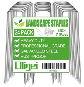 24-Pack Heavy Duty Garden Stakes – Galvanized U-Shaped Ground Spikes for Landscaping, Fencing & Tarps