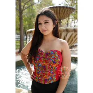 Lilia Corset Small Flowers Top - Adjustable Women's Embroidered Top with Floral Design and Straps for Comfort