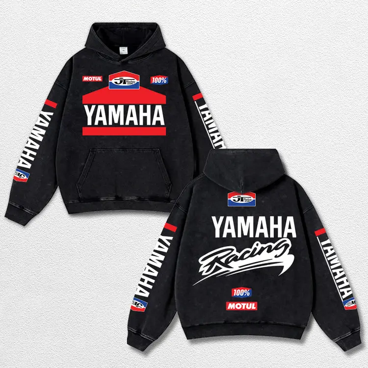 Retro Yamaha JT Racing Washed Hoodie MotoGP World Champion Enthusiast Apparel Streetwear Racing Team Super Motorsports Clothing Riders Motocross Off-Road Dirt Bike Fan Gear Cotton For Moto Fan