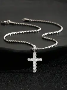 Shimmering Rhinestone Cross Pendant Necklace with Stainless Steel Chain, Elegant Luxury Jewelry for Men, Girls, Kids, Birthday Gift, Daily Wear, Cross Necklaces