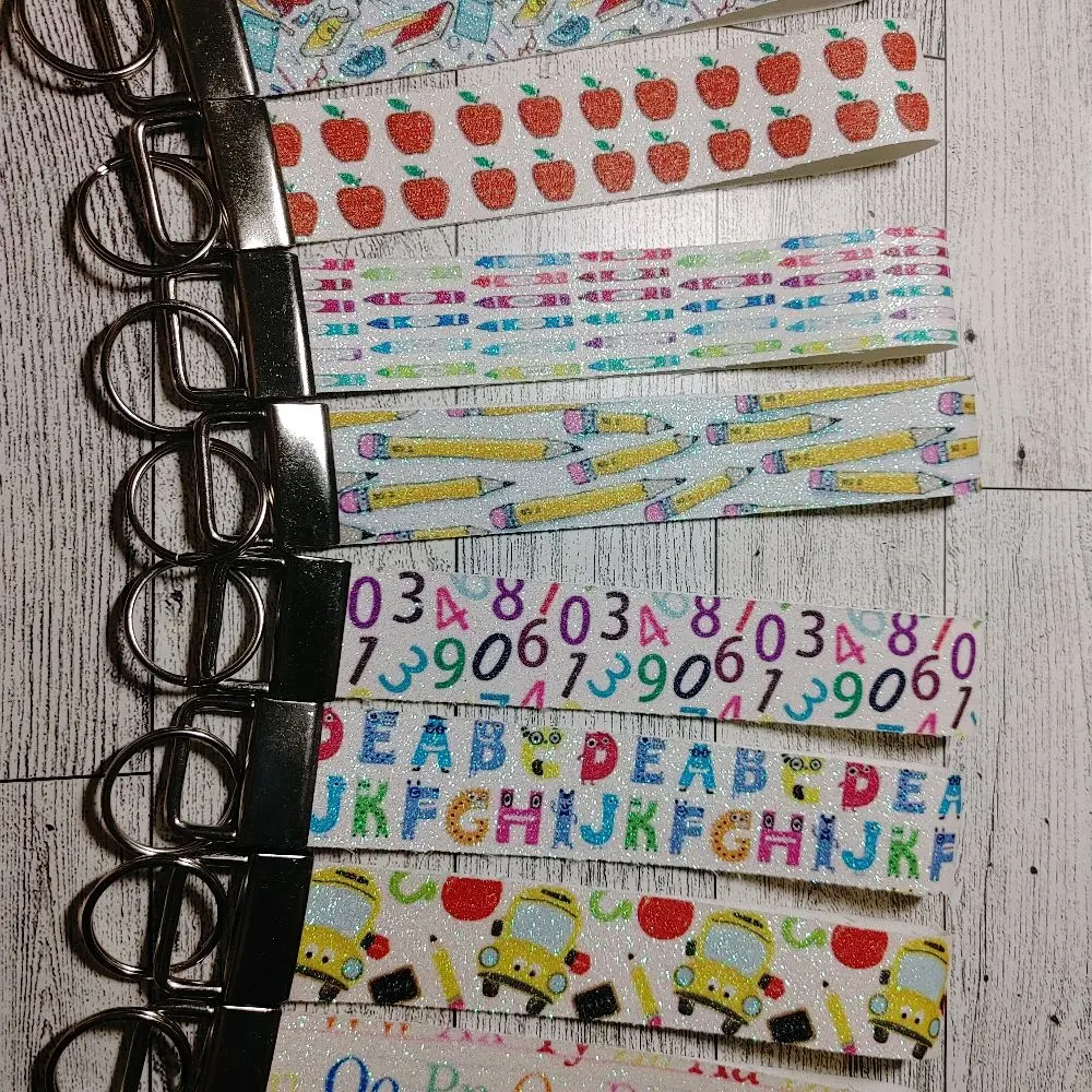 Faux Leather Key Chains with Vibrant Apple Pencil and Number Patterns for Stylish Organization