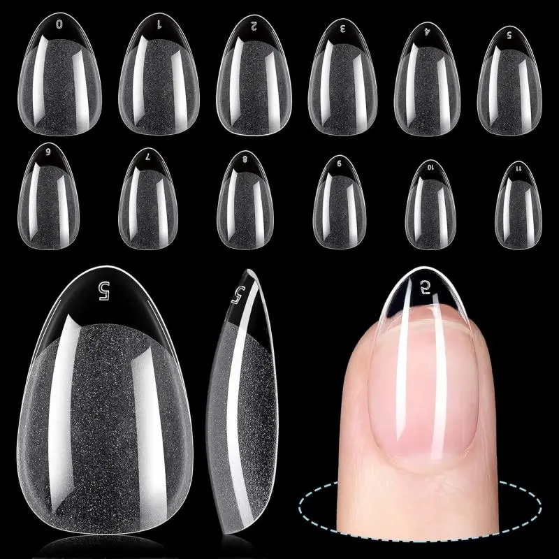 Short Almond False Nail Tips,192Pcs Acrylic Fake Nails Kit,12 Sizes Transparent Gel Nails for DIY Salon Nail Extension