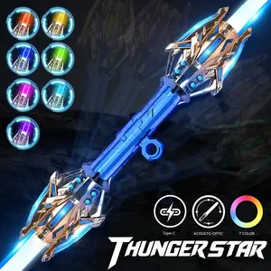 Cool Double-Edged Lightsaber Toys with Colorful Lights Two-in-one Cool Telescopic Luminous Sword Boy Toy Knife,Halloween Christmas Gift for Children