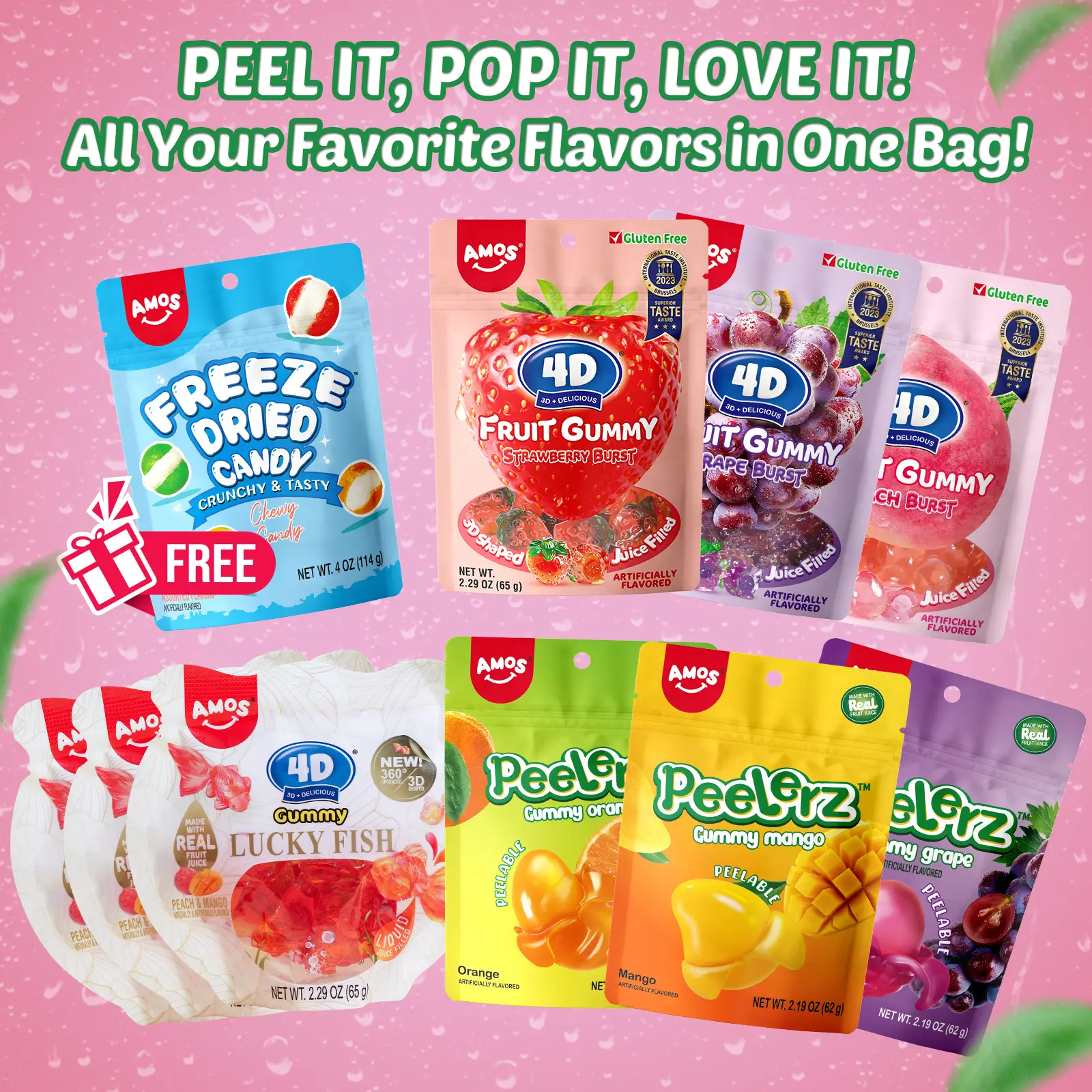 Amos Peelerz Candy Combo – 10 Hit Flavors in 1 Pack + FREE Bonus Snack | Peel, Pop & Love Every Bite! | Limited Edition Variety Gift Set Bites Candy