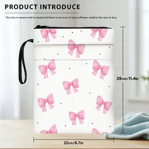 1PC Pink Bow Pattern Print Book Cover with Zipper Closure - Book Protector & Storage Bag, Front Pocket for Students, Teachers, Office Supplies.