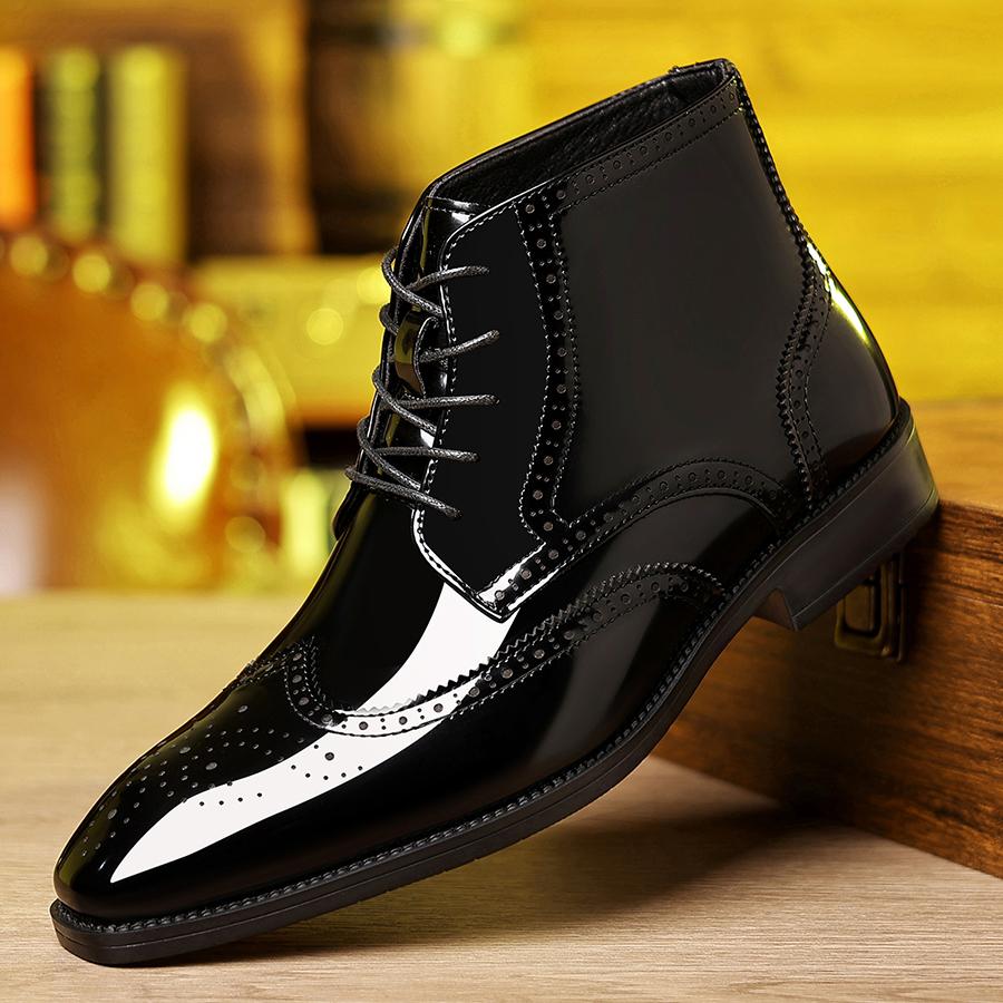 Men's mid-top wingtip Oxford formal shoes - Patent leather finish, Brogue details, fashionable and comfortable, suitable for business and formal events