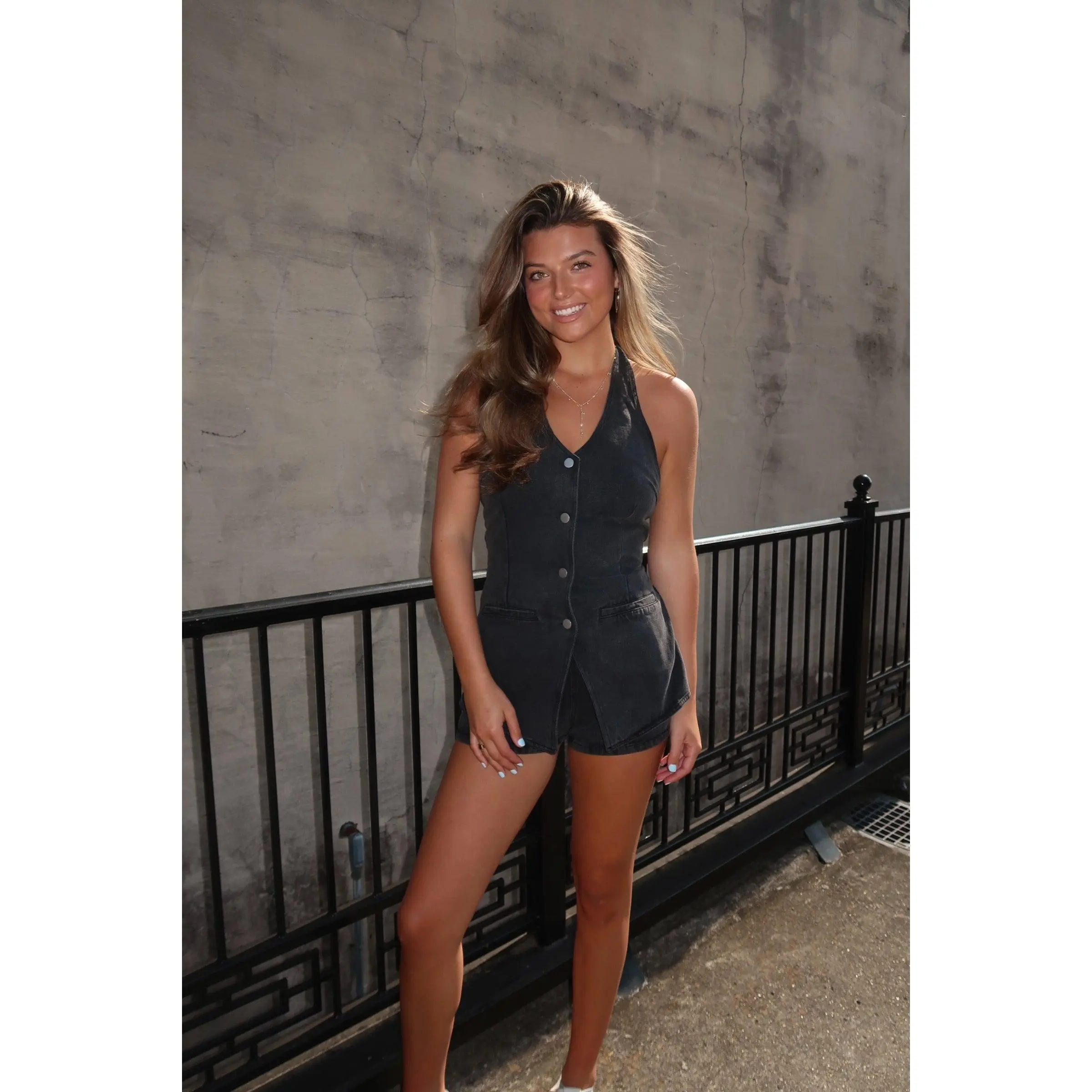 Black Denim Romper