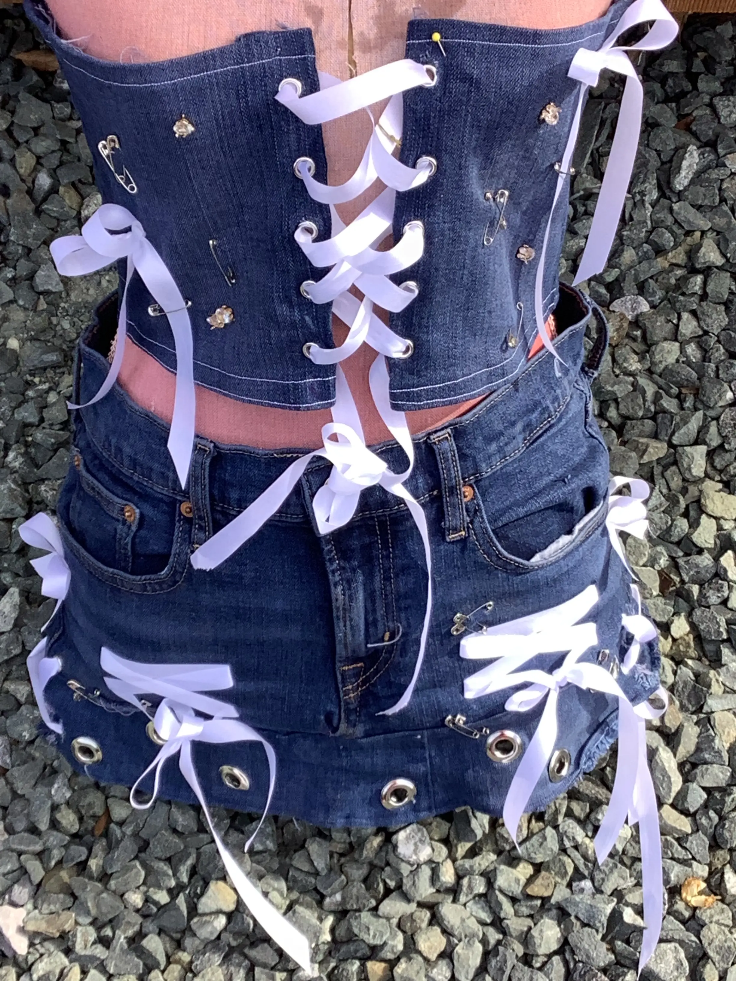 Custom Hand dye  **Denim Corset Set** two-piece suit