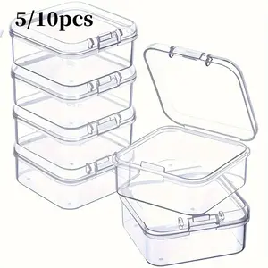 5/10pcs Transparent Plastic Box with Hinged Lid, Small Bead Storage Container, Mini DIY Craft Organizer, Clear Storage Box