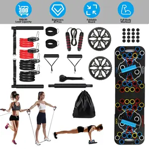 Multifunctional Push Up Board Set 300LBS Home Strength Training Equipment With 15 Fitness Accessories Pilates Bar Resistance Band Roller Wheel Full Body Workout Home Gym Equipment